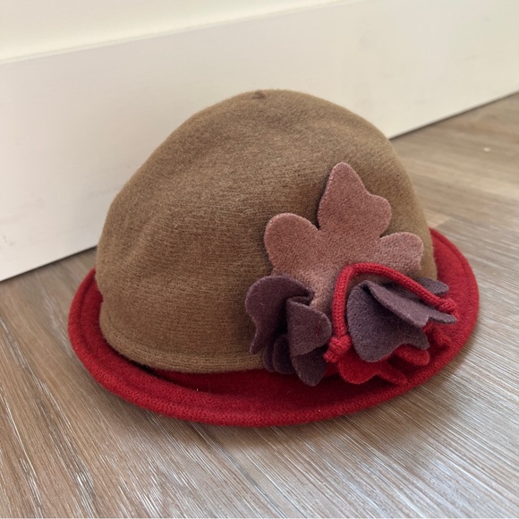 Vintage Scala 100% Wool Hat Brown Red Adjustable Wire Brim - Picture 2 of 5